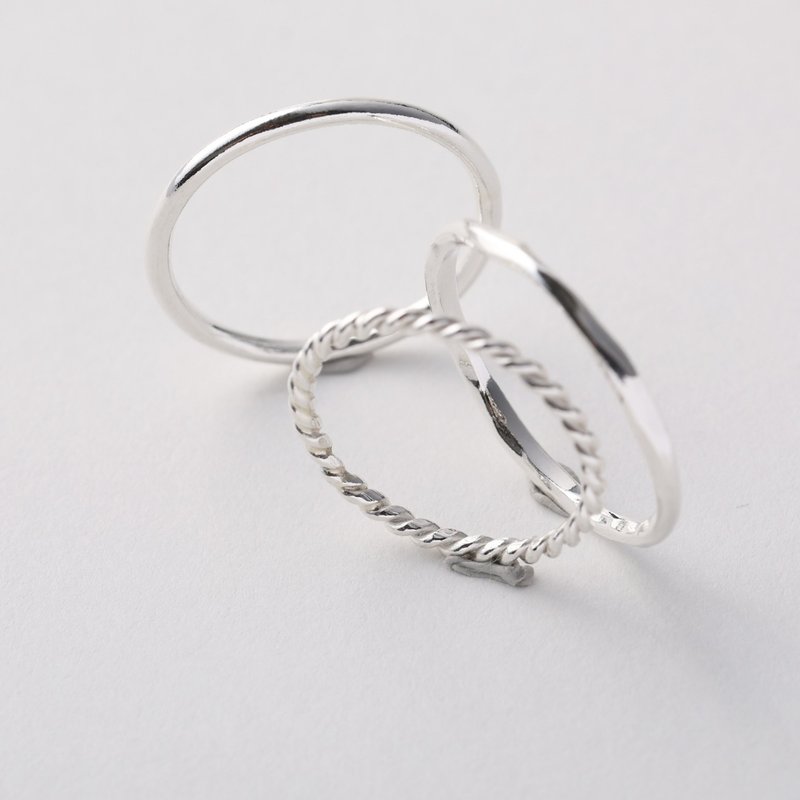 【圣诞礼物】细戒 (3只)  925纯银 定制化戒指 对戒 婚戒 尾戒 - 戒指 - 纯银 银色