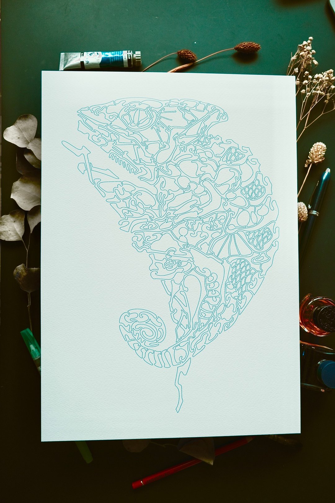 大人的着色图~变色龙~/A3线稿/居家摆饰/挂画/海报/DIY着色/灵性 - 海报/装饰画/版画 - 纸 多色
