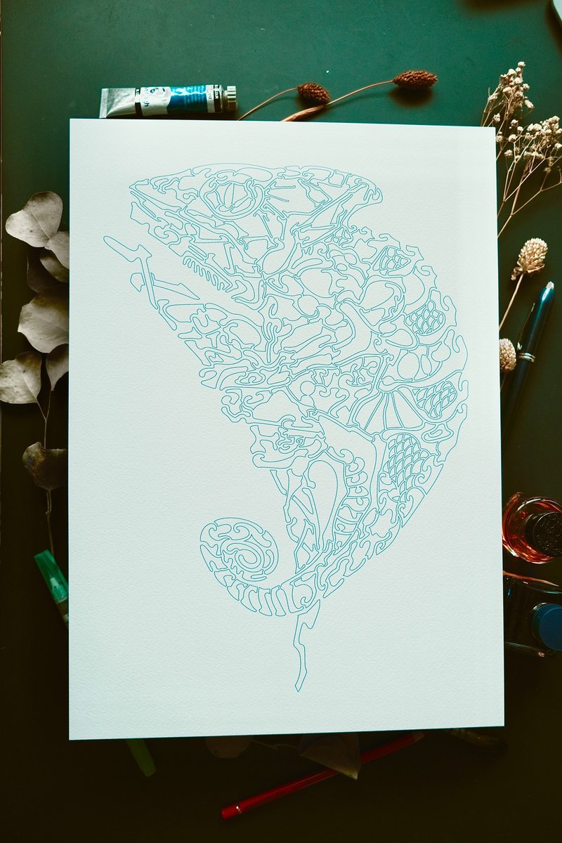 大人的着色图~变色龙~/A3线稿/居家摆饰/挂画/海报/DIY着色/灵性 - 海报/装饰画/版画 - 纸 多色