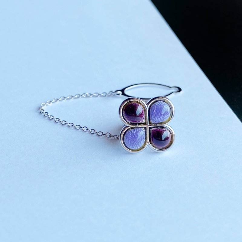 Clover [Lavender Lavender] Cloisonne Tie Tack Lapel Pin Pure Silver Cloisonne - 领带/领带夹 - 其他材质 紫色