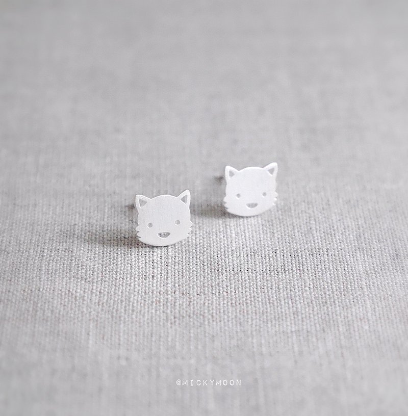 Cat Silver Earrings,925 Sterling Silver - 耳环/耳夹 - 纯银 银色