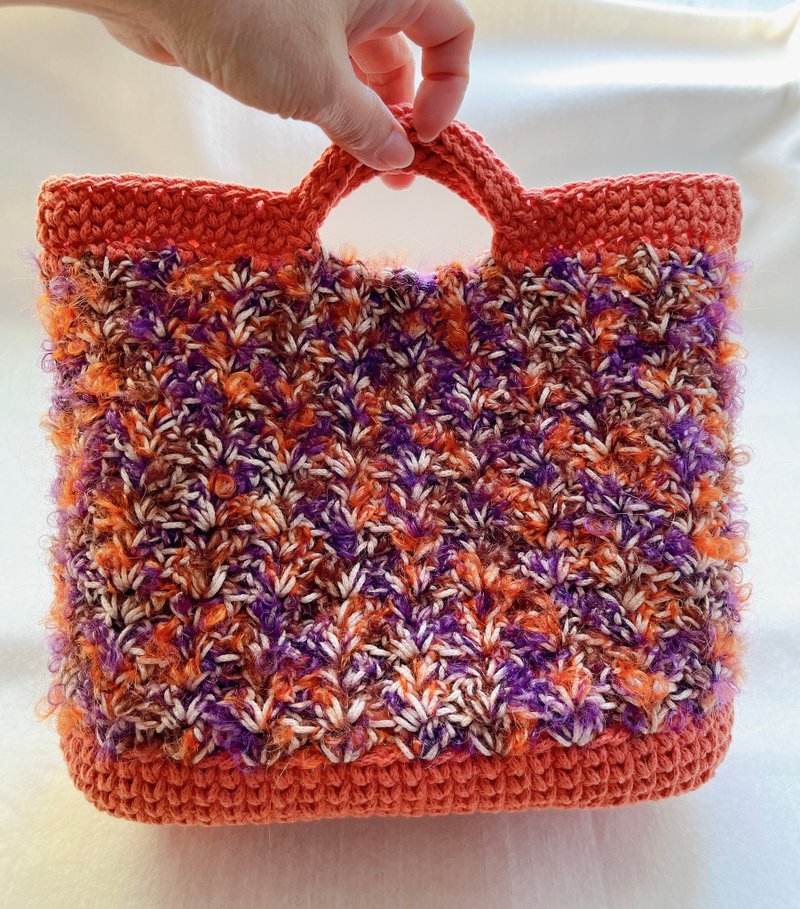 华丽紫橘段染纱手钩编织2用包 - 手提包/手提袋 - 棉．麻 