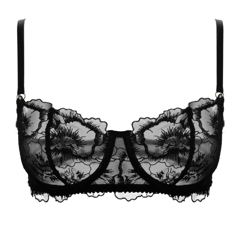 Floral lace bra - Sexy lingerie - Lace underwear - Wired balconette bra - 女士内衣裤 - 聚酯纤维 黑色