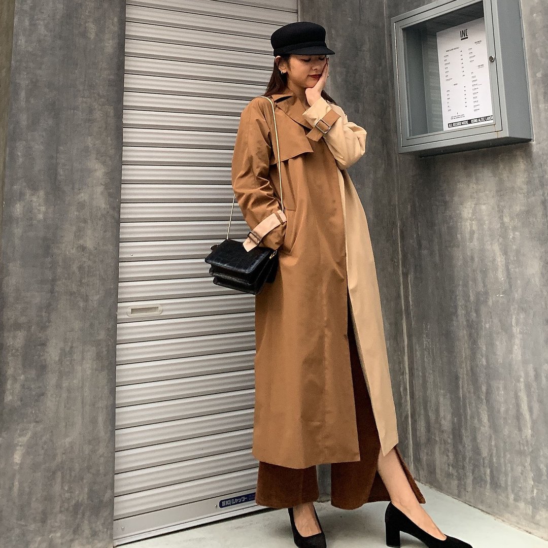 Bicolor trench coat - 女装西装外套/风衣 - 聚酯纤维 咖啡色