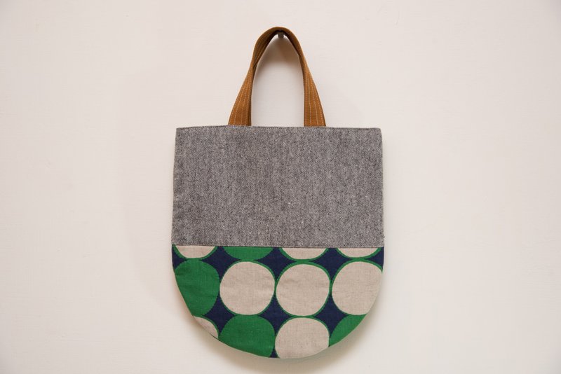 飘出日本味ㄦ－手工棉麻手提包－麻灰x蓝绿 EH58 - 手提包/手提袋 - 棉．麻 灰色