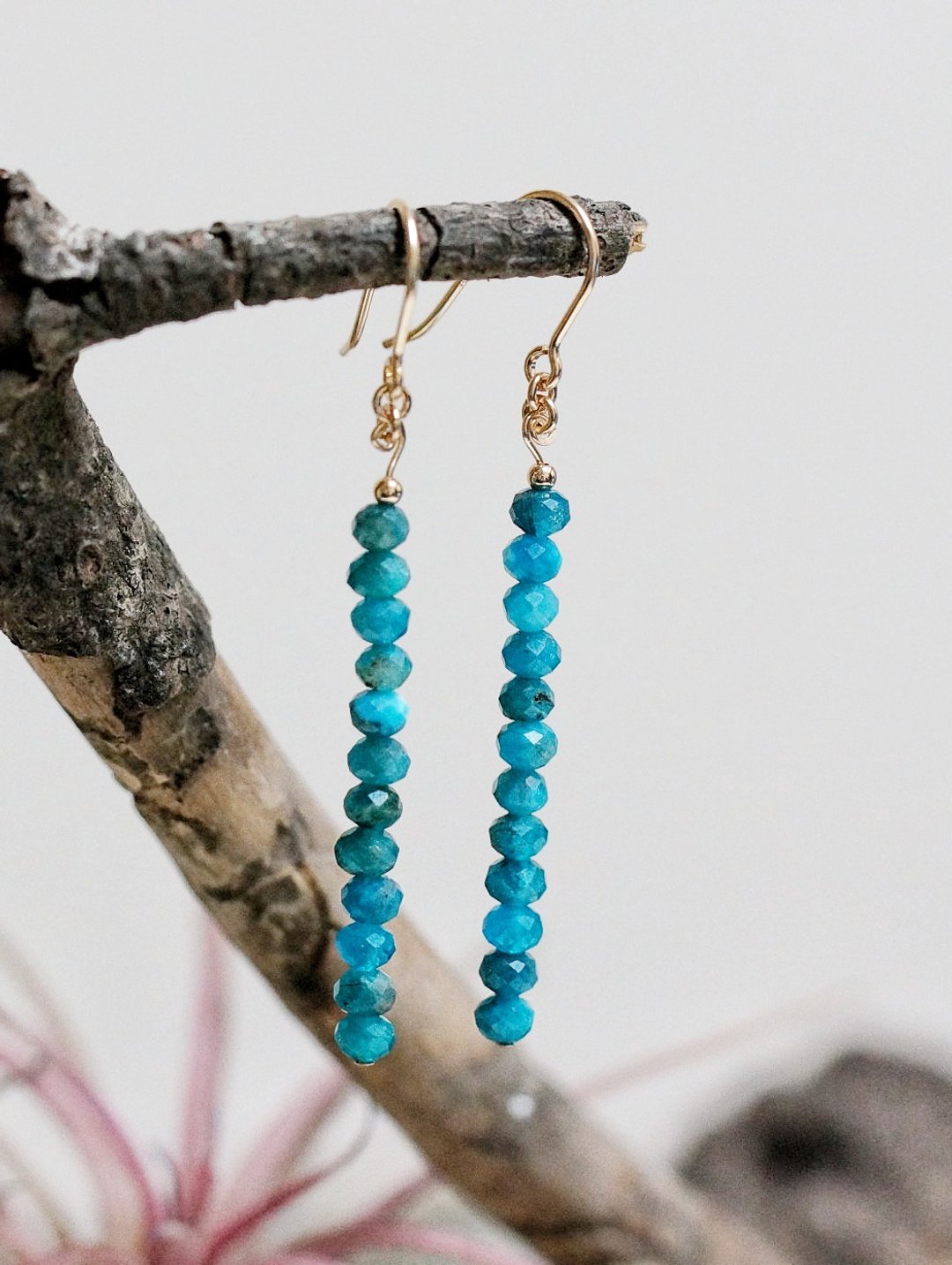 14K GF 包金,磷灰石耳环 ( 14K GF Faceted Apatite Earings ) - 耳环/耳夹 - 水晶 