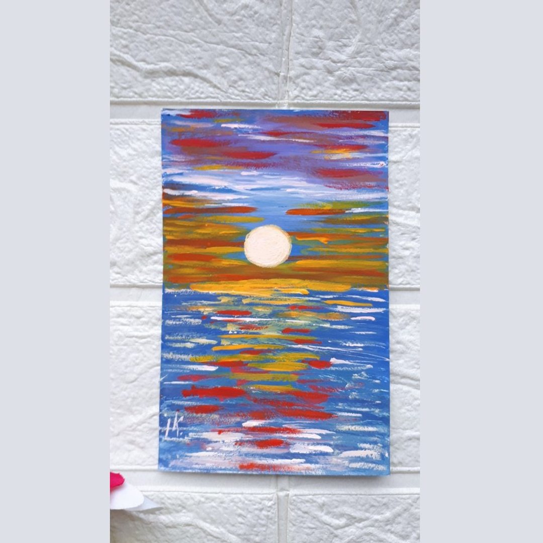 Sunset Miniature #7, Seascape Painting 水粉画, Artwork Small, Sunset Miniature #7 海景画 Guaje - 墙贴/壁贴 - 纸 多色