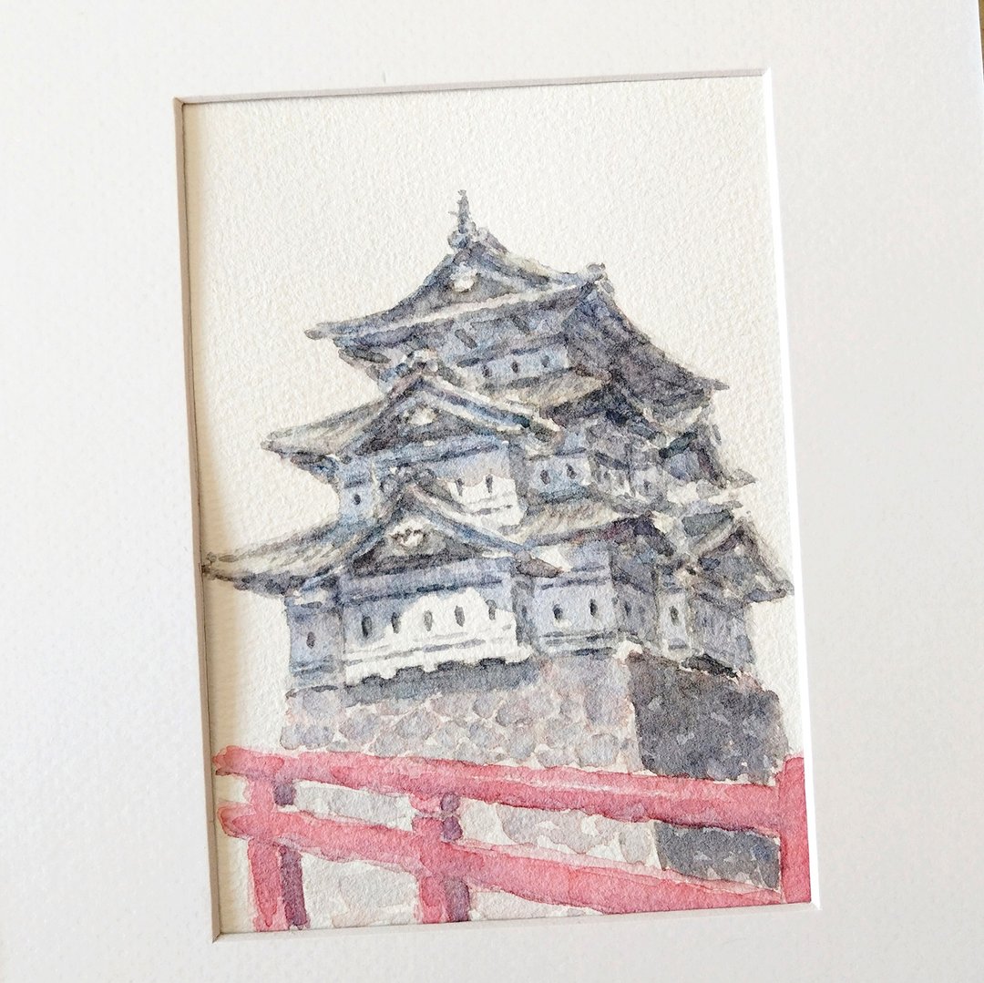 水彩画 日本弘前城ひろさきじょう 独一无二风景画 连框 - 订制画像 - 纸 白色