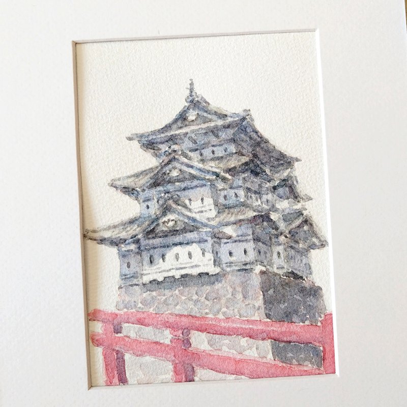 水彩画 日本弘前城ひろさきじょう 独一无二风景画 连框 - 订制画像 - 纸 白色