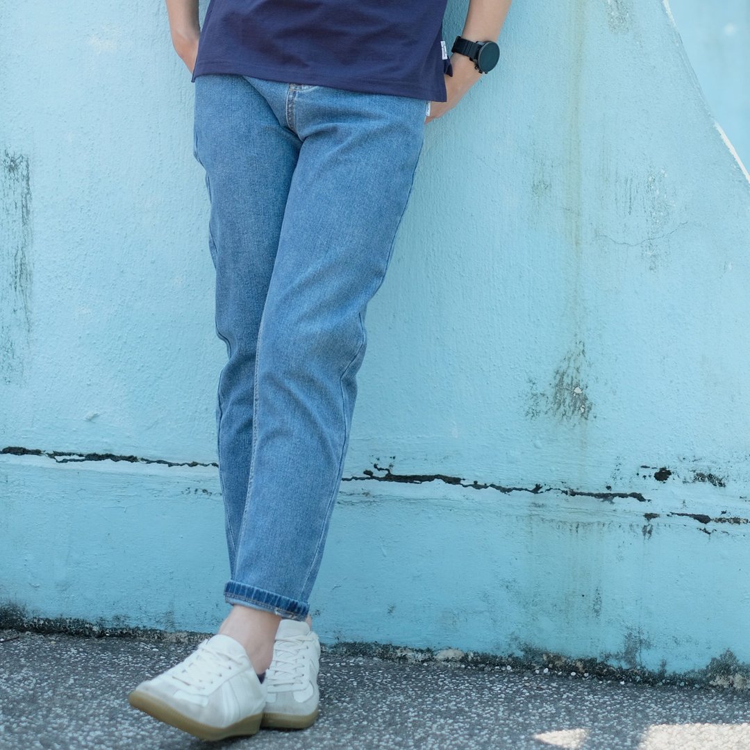 Tapered Cropped Denim 修脚牛仔裤/中性/简约/情侣服/九分裤 - 男士长裤 - 棉 蓝色
