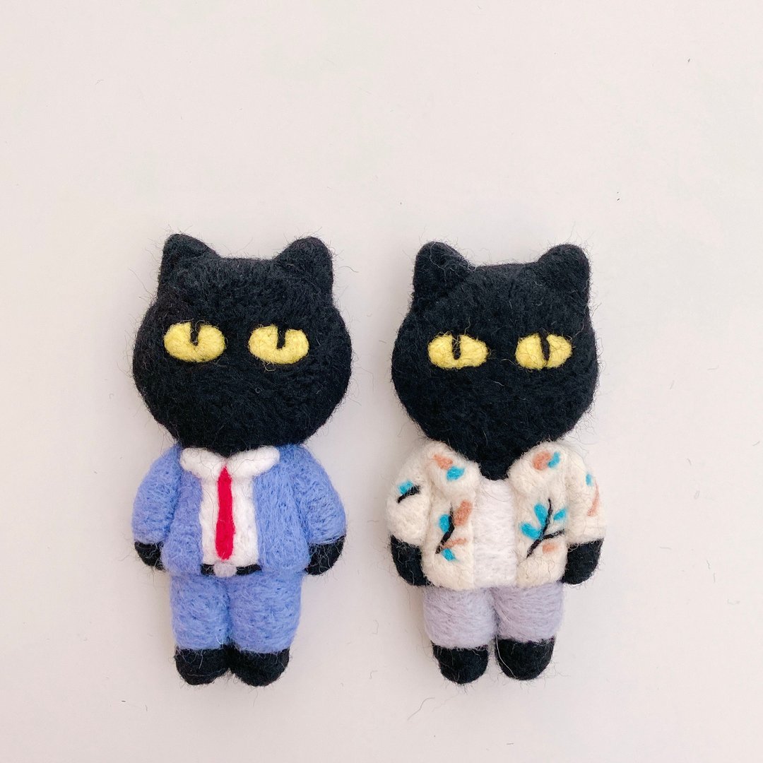羊毛毡-帅哥黑猫系列/西装黑猫/花衫黑猫/钥匙圈/别针 - 钥匙链/钥匙包 - 羊毛 