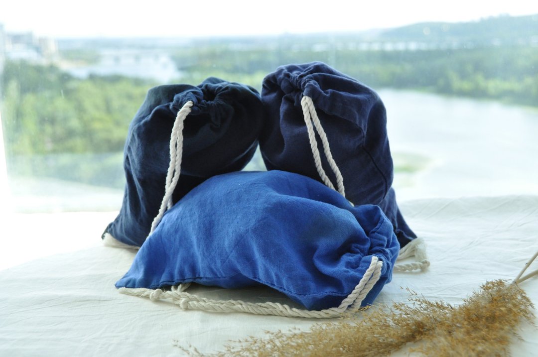 Zero waste linen bag / Bags set / Reusable washable food storage / Eco-friendly - 束口袋双肩包 - 亚麻 多色