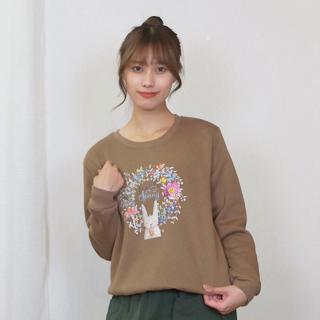 Hana Mokuba 清新印花内刷毛休闲大学T - 中性连帽卫衣/T 恤 - 其他材质 