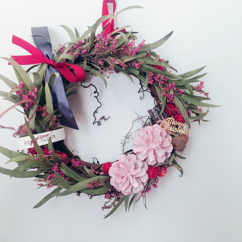 野莓草地 干燥花圈 居家花圈 开幕花圈 生日礼物 圣诞花圈 - 摆饰 - 植物．花 粉红色