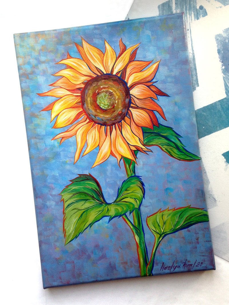 Sunflower painting. Sun picture. Flowers poster. Sunflowers picture. - 海报/装饰画/版画 - 其他材质 蓝色