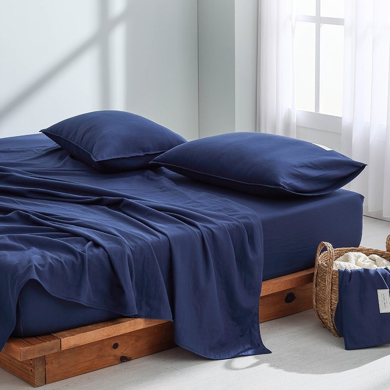 和织轻捻纱薄被床包组/青瑠 - 寝具 - 棉．麻 蓝色