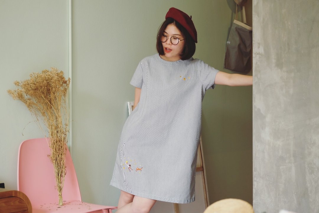 Venus Dress : A dream boy (Stripe) - 洋装/连衣裙 - 棉 蓝色