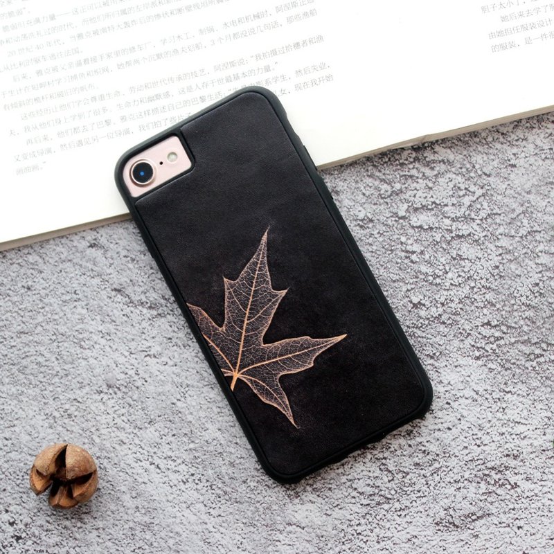 黑色枫叶 iphone11 pro 7 8 plus  x xs max xr 皮革手机壳定制化 - 手机壳/手机套 - 真皮 黑色