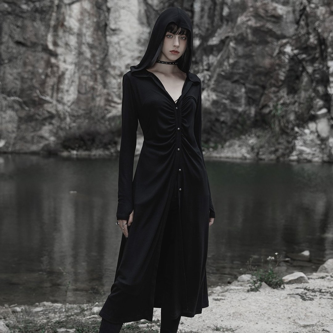 河流女巫针织连帽外套 - 女装休闲/机能外套 - 其他材质 黑色