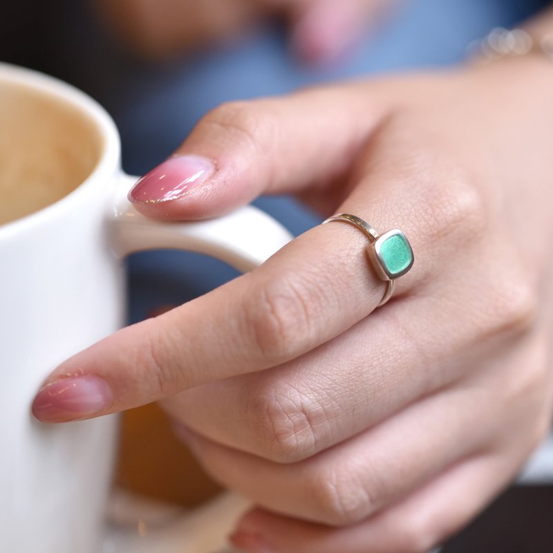 手作银耳环 珐琅戒指-春夏色【圣诞节交换礼物】 - 金工/饰品 - 银 