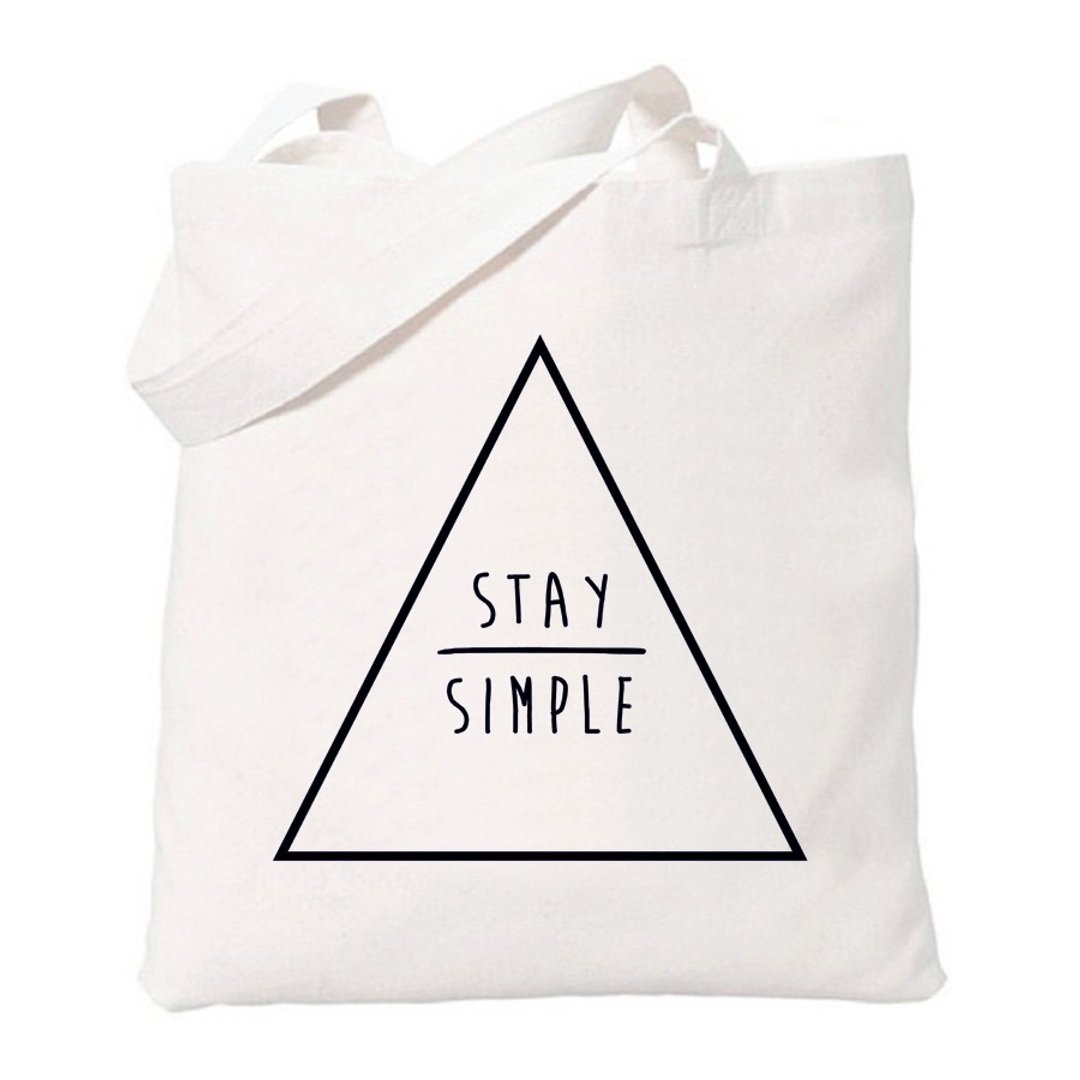STAY SIMPLE-Triangle保持简单 三角形 几何 文青 简约 清新 帆布 文艺 环保 肩背 手提包 购物袋-米白色 - 侧背包/斜挎包 - 其他材质 白色