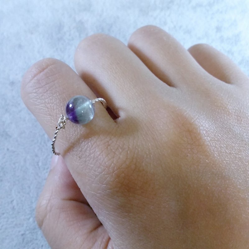 订制紫蓝萤石镀金/镀银链条硬戒指 Flourite gold-plated/silver-plate ring, please provide ring size when order - 戒指 - 宝石 蓝色