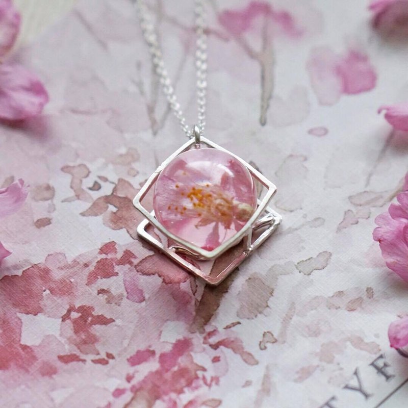 (再版!) 桜の季节 - 春季限定 樱花Dreamy Marble 纯银项链 - 项链 - 植物．花 