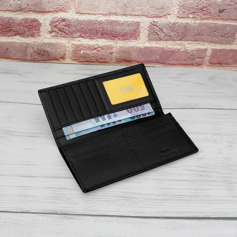 12卡1照男夹-贵族十字纹薄型牛皮长夹30811 - 皮夹/钱包 - 真皮 黑色