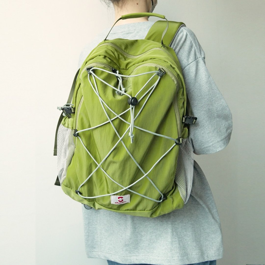 春游系列雙肩后背包 登山徒步短途旅行戶外迷你背包 西洋菜绿L码 - 后背包/双肩包 - 聚酯纤维 绿色