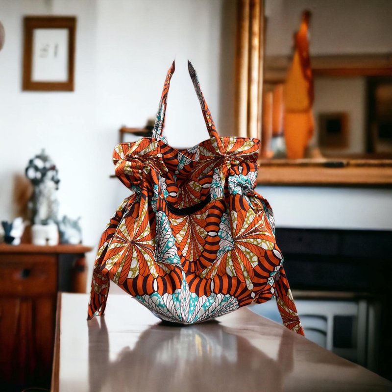 斜背包 手提包 手工包 非洲印花包 可调式背带 橙色 - 手提包/手提袋 - 棉．麻 橘色
