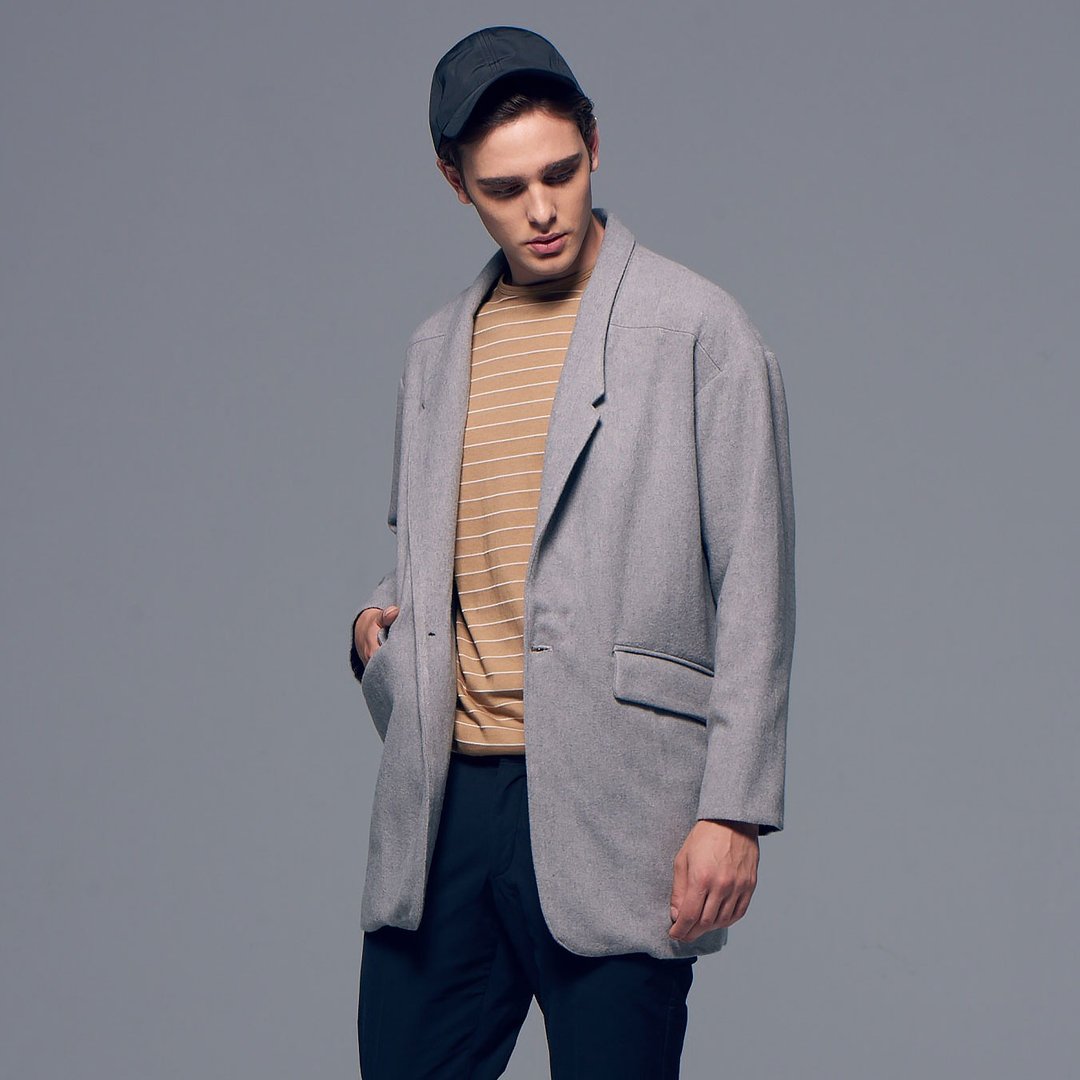 Stone'As Blazer In Gray / 刷毛 落肩 OverSize 西装外套 灰色 - 女装西装外套/风衣 - 棉 灰色