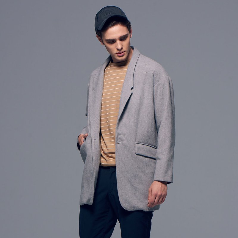 Stone'As Blazer In Gray / 刷毛 落肩 OverSize 西装外套 灰色 - 女装西装外套/风衣 - 棉．麻 灰色