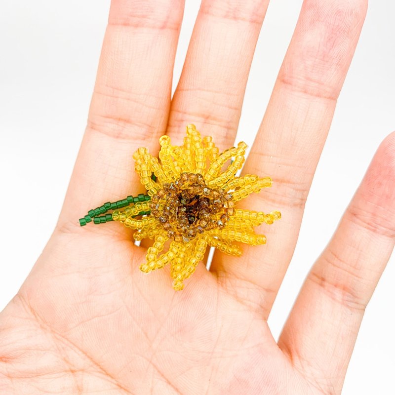 秋日手工串珠梵高向日葵花朵小众设计串珠戒指女指环2024新款精致 - 戒指 - 玻璃 黄色