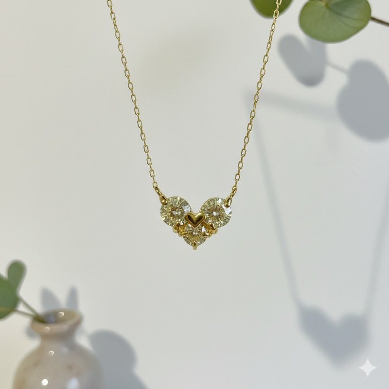 预购 【现货1条】 天然钻石 爱心 18K 金项链 锁骨链 日本制 - 项链 - 钻石 透明