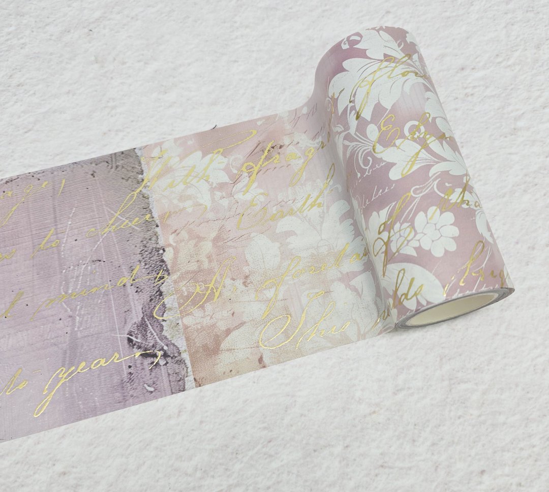 Lilac damask with gold foil wide washi tape - 纸胶带 - 纸 紫色