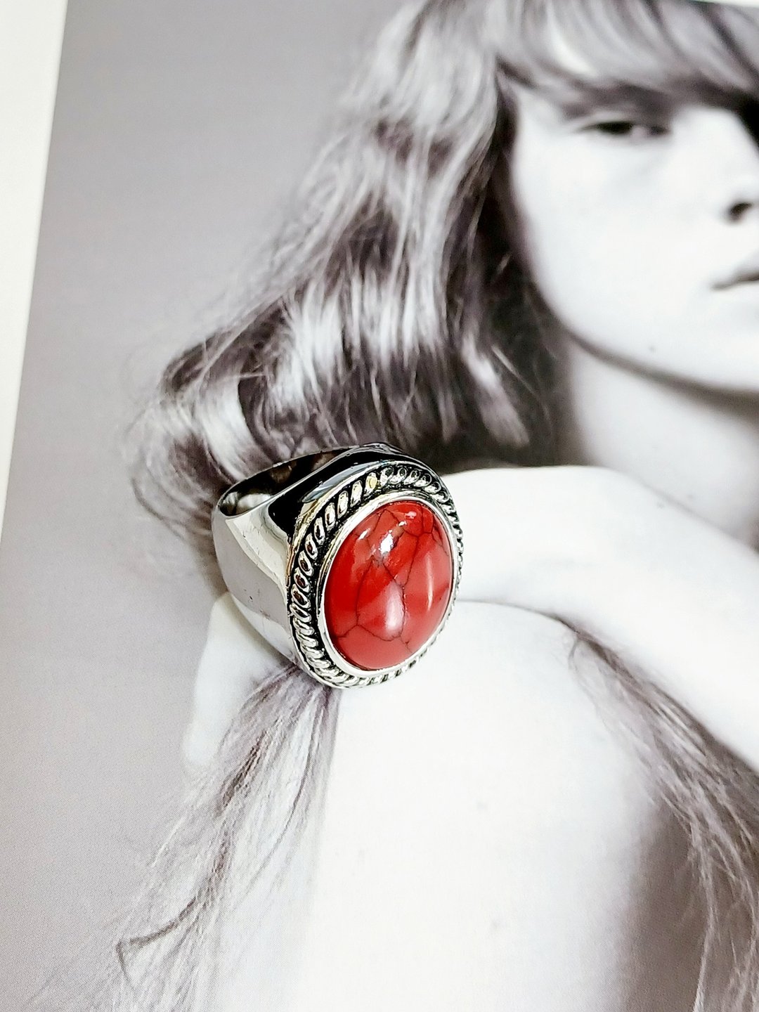 vintage jewelry 典雅大戒面红碧石戒指 - 戒指 - 其他金属 