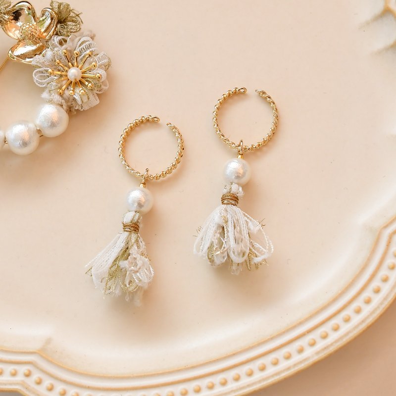 珍珠棉耳夹/白色 - 耳环/耳夹 - 其他材质 白色