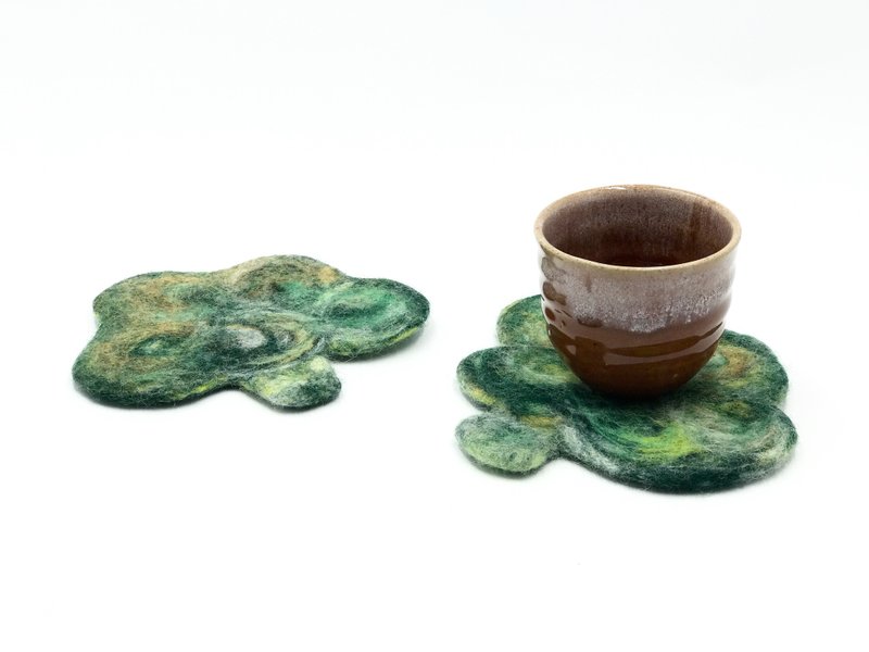 蔬菜花园系列-羊毛毡杯垫-绿色花椰菜 - 杯垫 - 羊毛 绿色