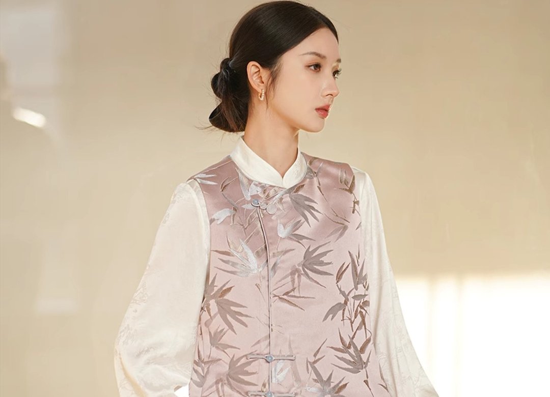 喜竹新中式 唐装中国风盘扣背心 - 女装上衣 - 其他材质 粉红色