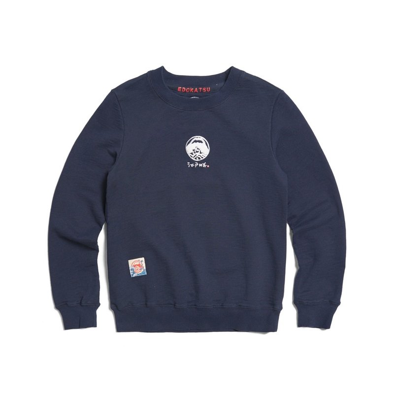 江户胜 日系 男装 加大码 经典毛巾绣印花长袖T恤(丈青色) #上衣 - 男装上衣/T 恤 - 棉．麻 蓝色