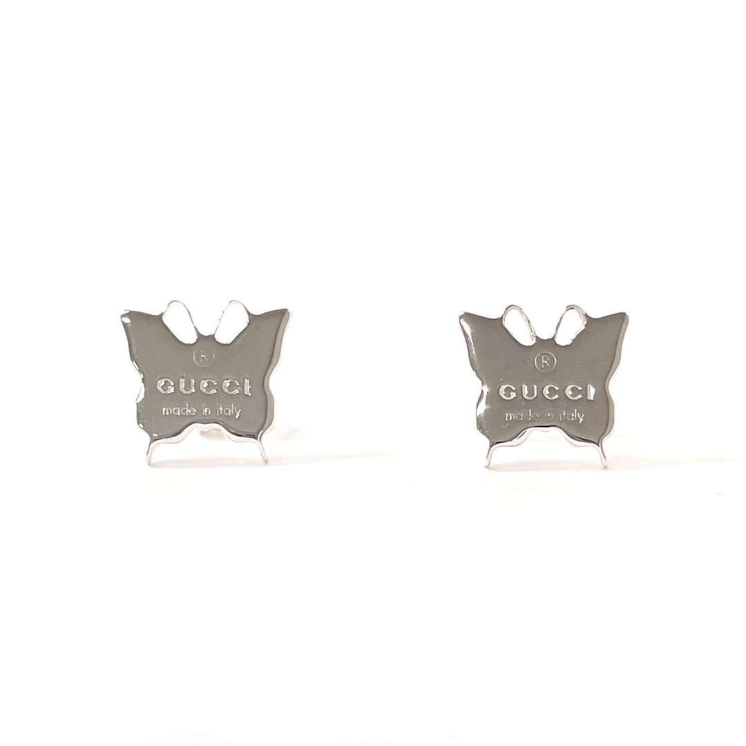 【日本直送 中古美品】Gucci 经典蝴蝶造型耳环 925银/14K白K金 精品配件 抛光翻新 - 耳环/耳夹 - 纯银 银色