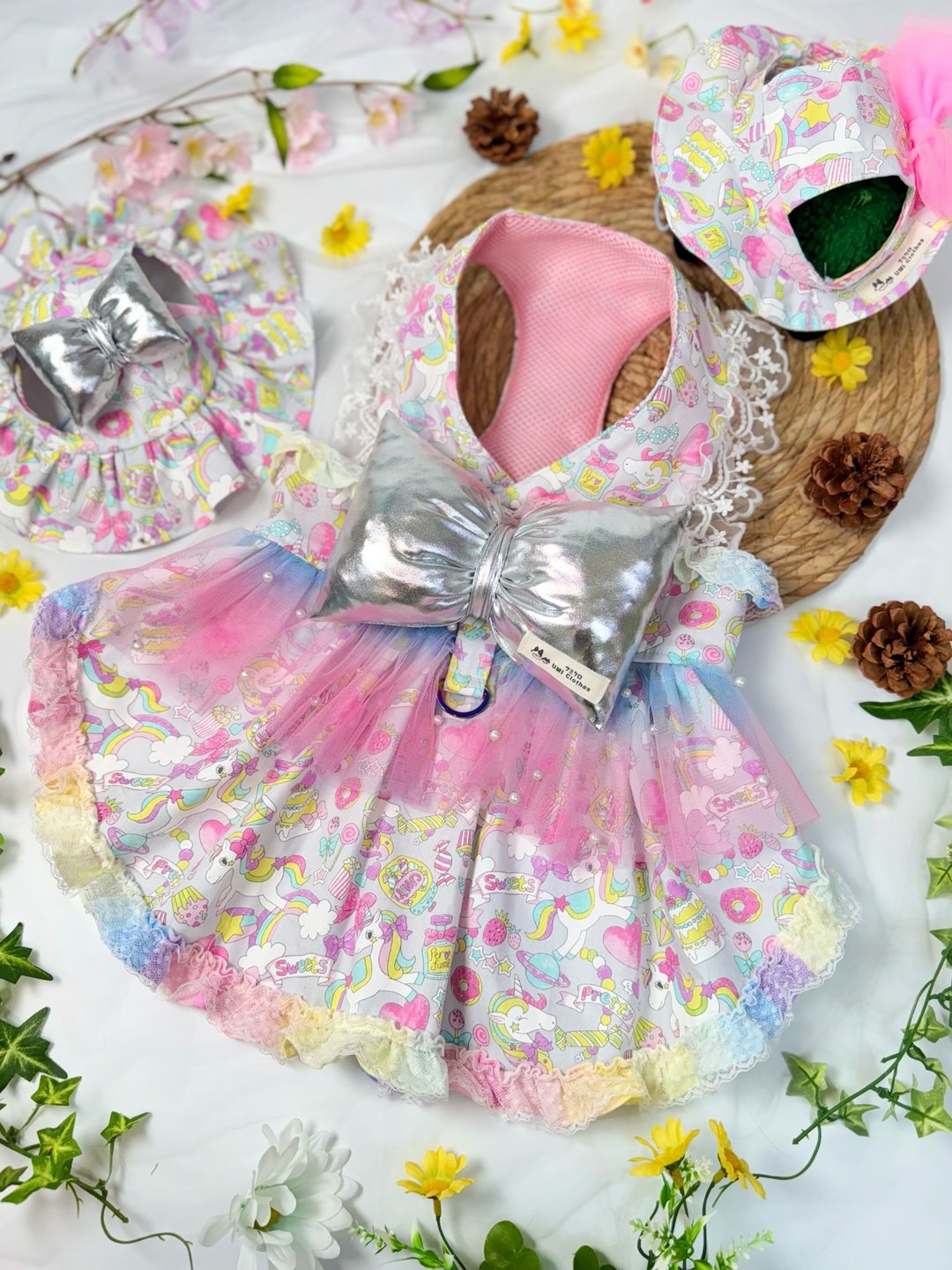 UMI Clothes 手作宠物服饰  梦幻独角兽胸背裙 - 衣/帽 - 棉 粉红色