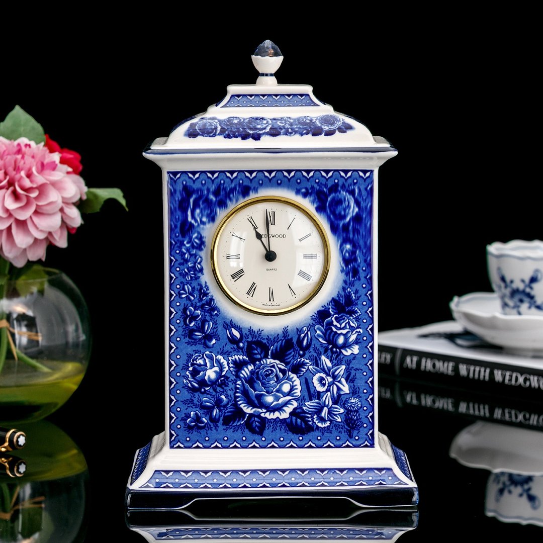 限量英国制 Wedgwood 女王金禧青花玫瑰 经典陶瓷时钟 座钟 - 时钟/闹钟 - 瓷 