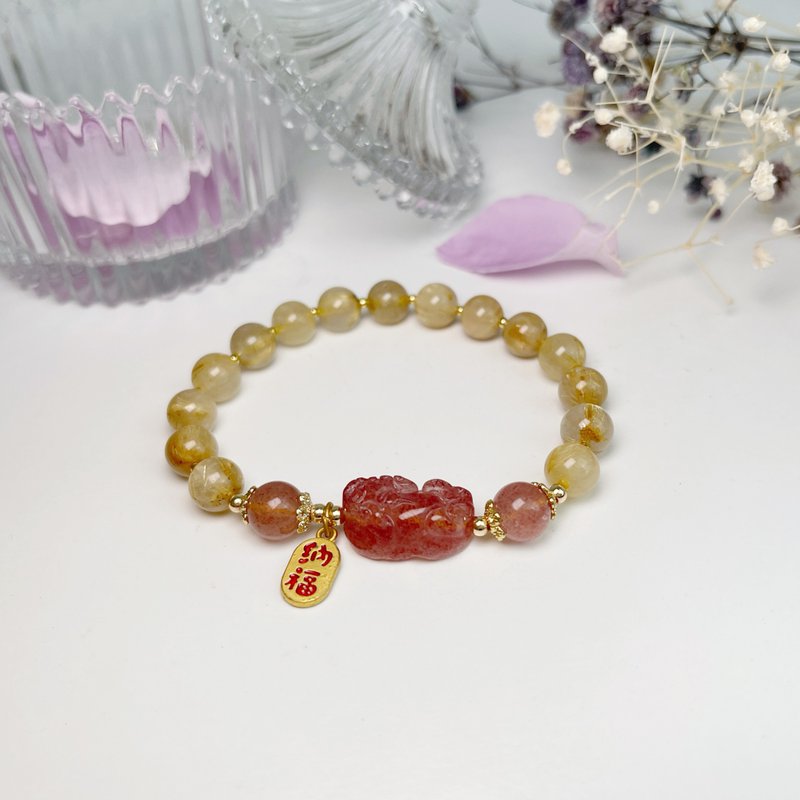 招财/旺运势/草莓晶貔貅/钛晶手链 - 手链/手环 - 水晶 
