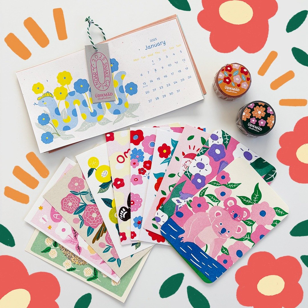 【Pinkoi 独家】新春福袋 2025 - 年历、卡片组 (10 张)、纸胶带 2 个 - 卡片/明信片 - 纸 多色