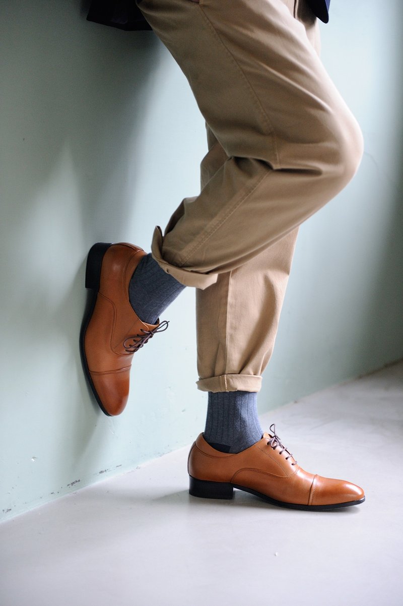 牛津鞋基本款 蜜棕色 绅士鞋 商务鞋 皮鞋 男 - 男款牛津鞋/乐福鞋 - 真皮 橘色