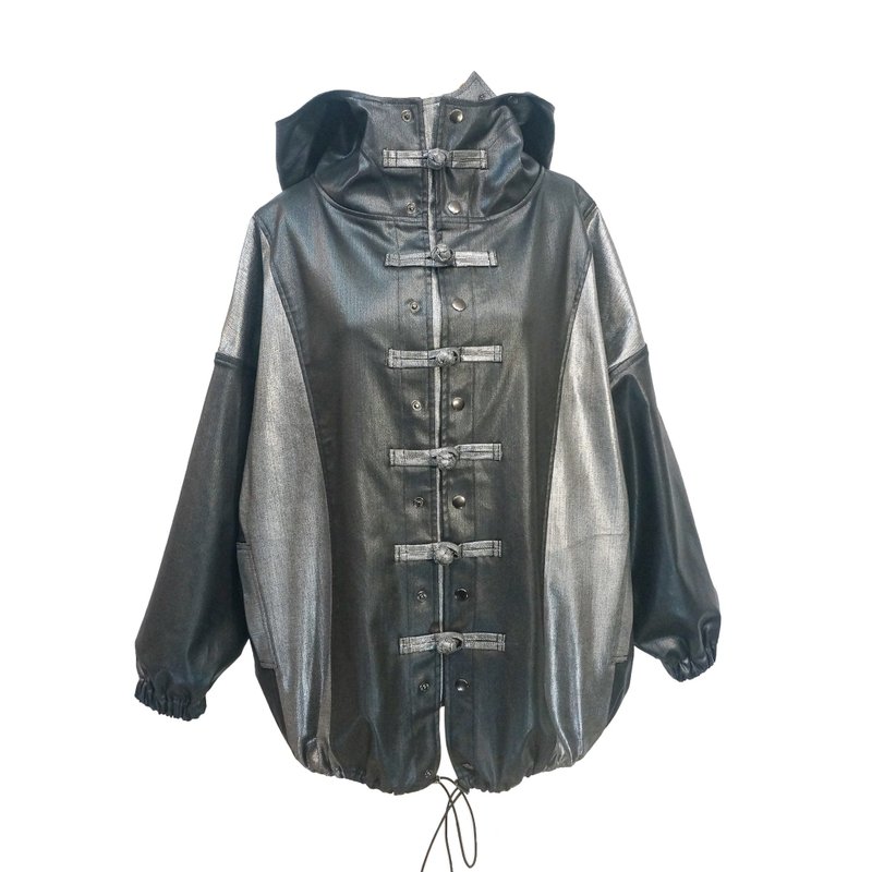 Aman No.81 黑色银色 科幻感两扣式连帽外套 男女皆适穿 - 男装外套 - 其他材质 