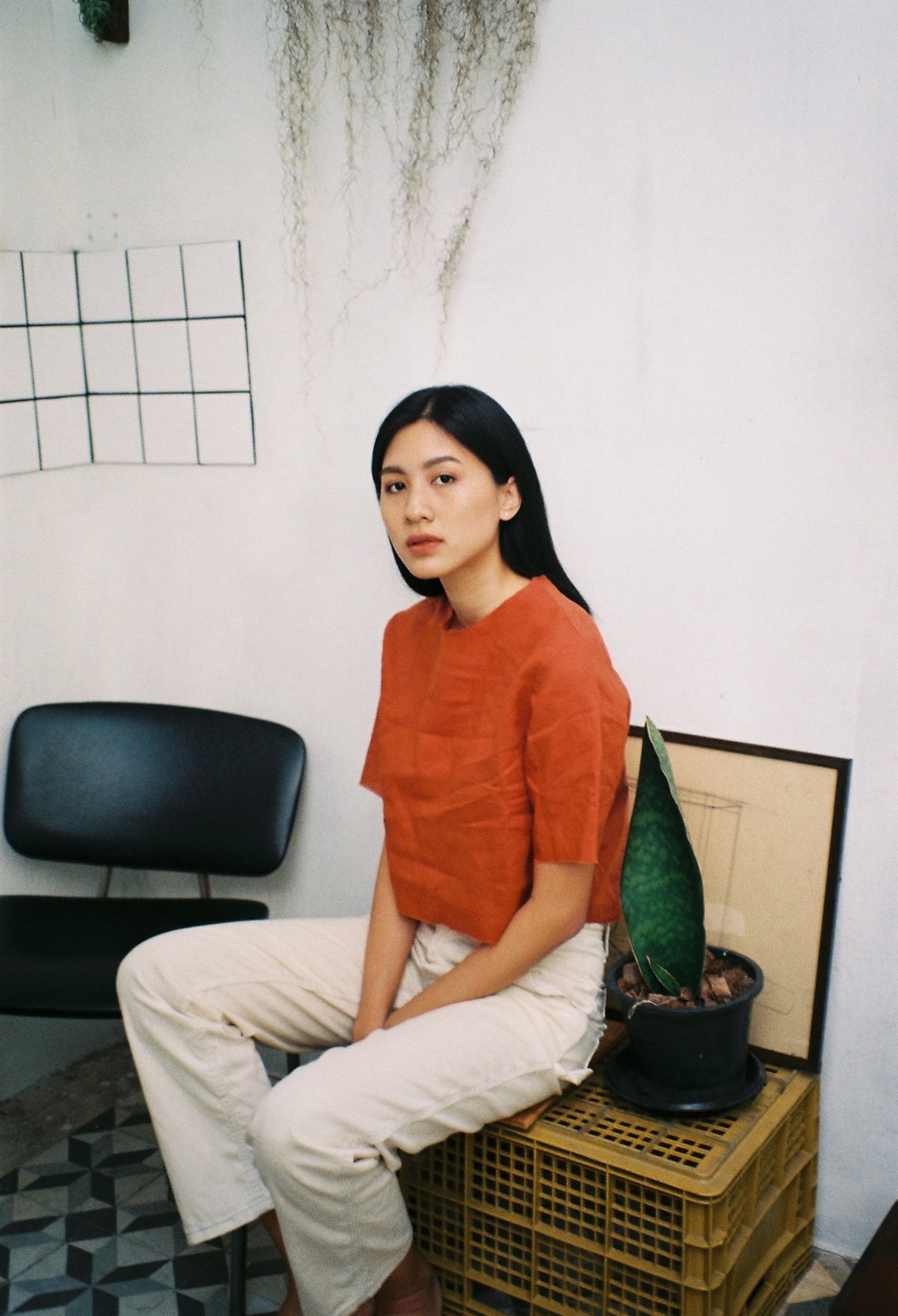 Orange Linen Tee - 女装上衣 - 棉 橘色