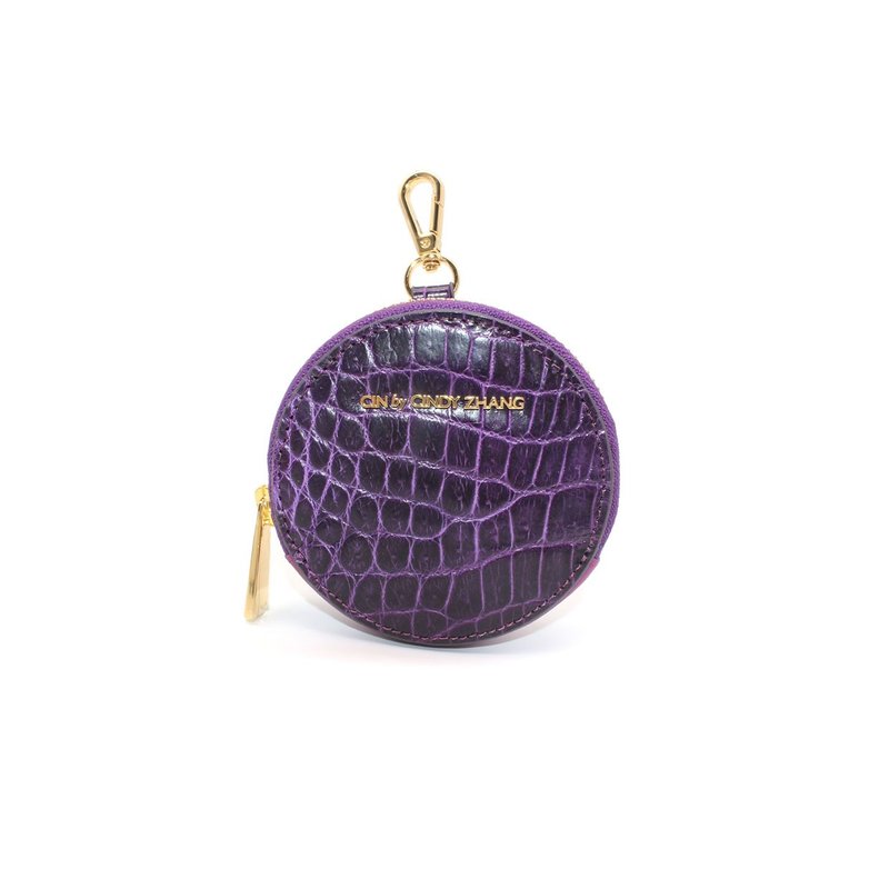 紫色鳄鱼皮圆饼零钱包 - 皮夹/钱包 - 真皮 
