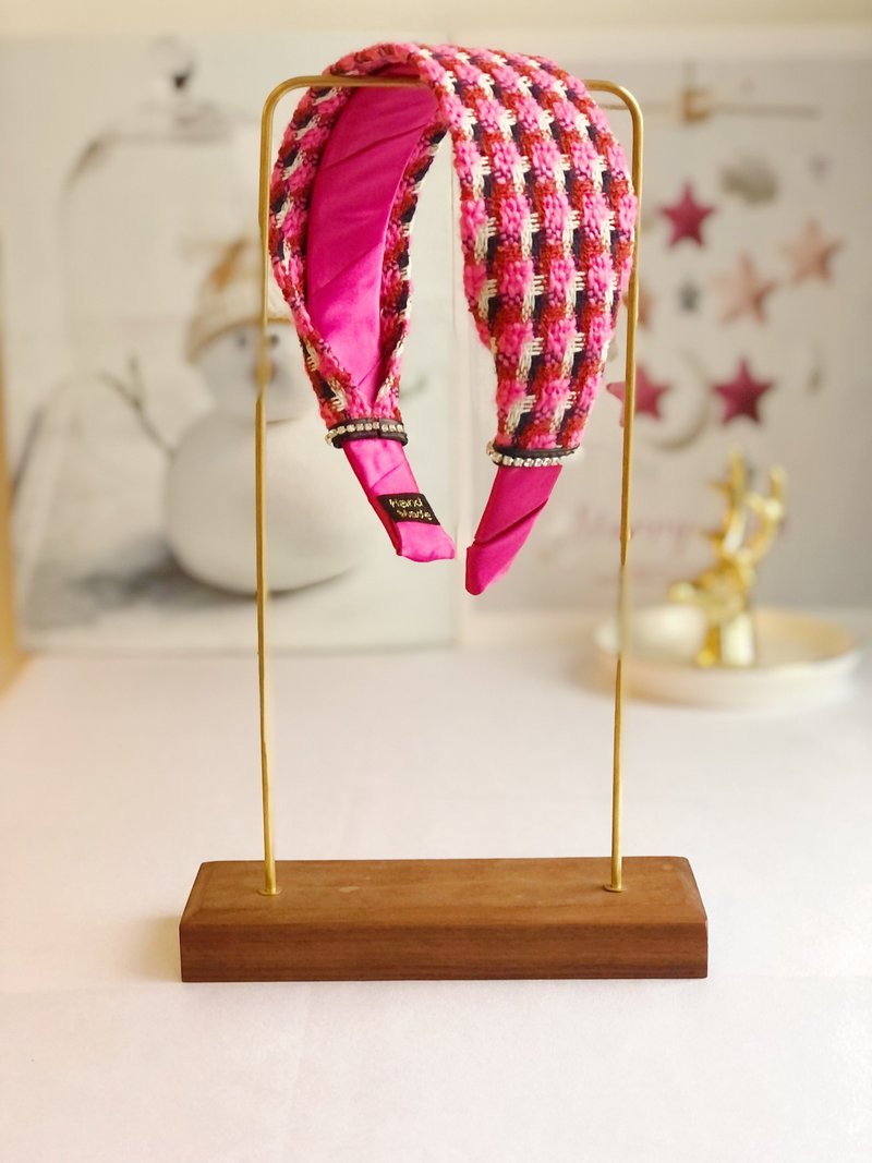 原创新年款格纹发箍 - 发带/发箍 - 其他材质 粉红色